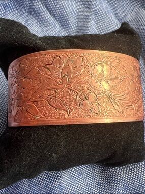 Copper Floral Engraved Cuff Bracelet - Women Accessories